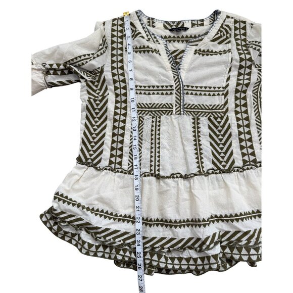 John Mark Womens Top Bohemian Geometric Tiered Tunic Cream & Olive Size M - Picture 6 of 8